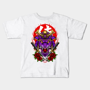 Samurai Wolf - Indigo Kabuto Kids T-Shirt